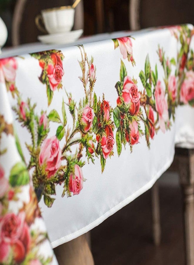 ARTABLE Rectangle Summer Tablecloth Farmhouse Tablecloths Printed Flower with Vintage Floral Patterns Table Cloth for Elegant Holiday Long Dinning Kitchen (Rose, 60 x 120 Inch) - Image 5